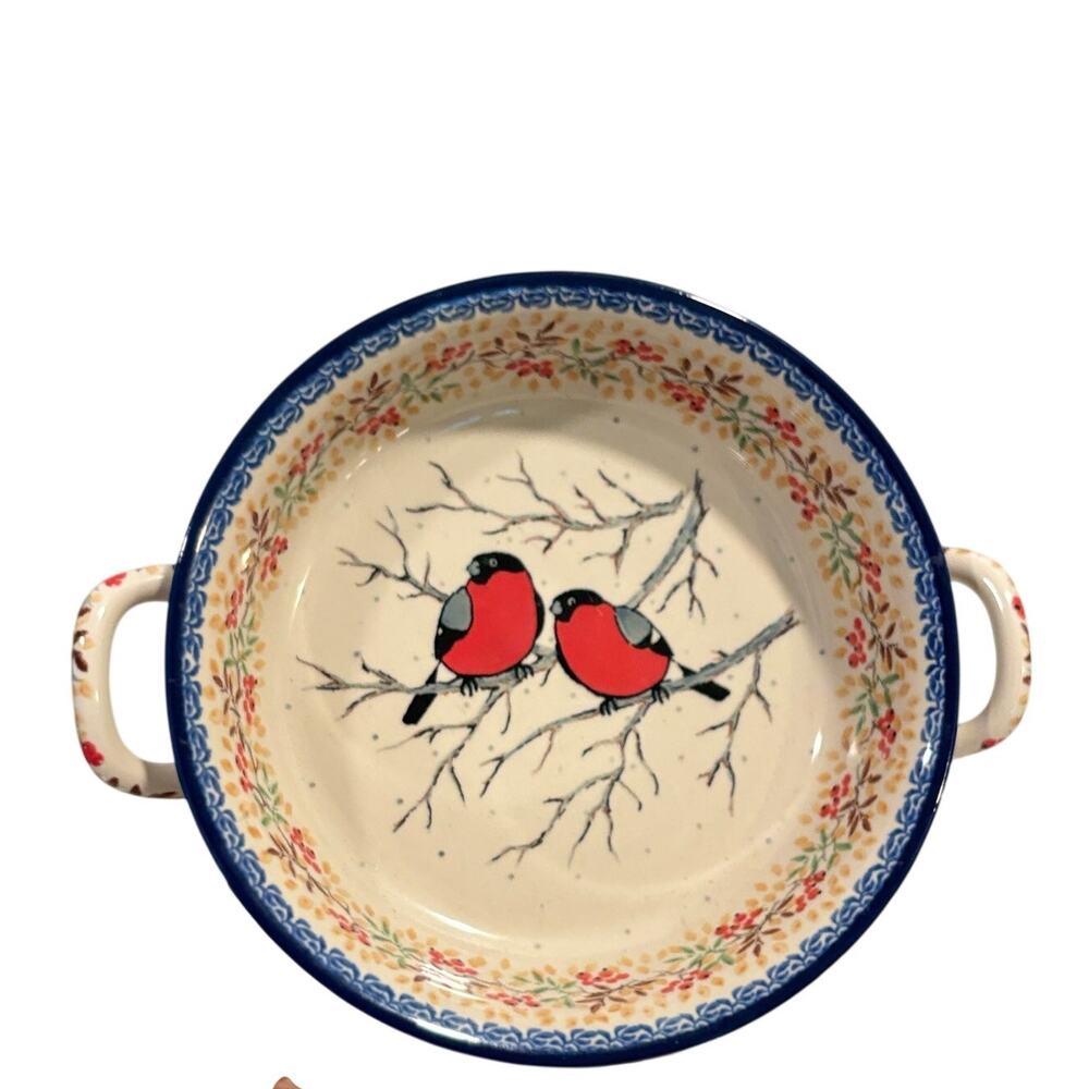 Ceramika Artystyczna Unikat 408 Polish Pottery Round Baker Bowl Bullfinch